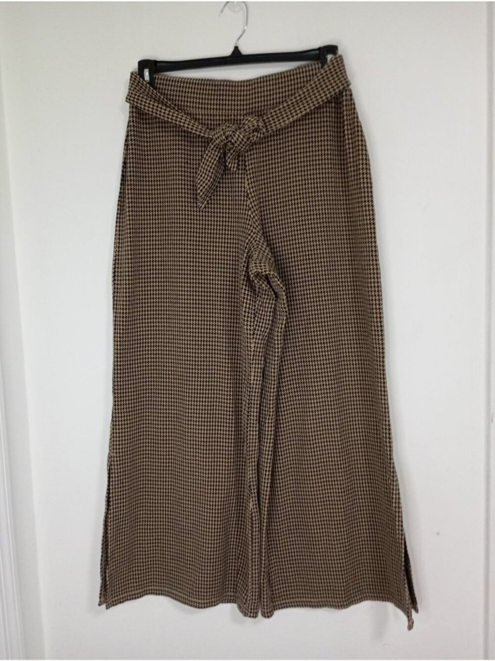 Cartonnier By Anthropologie Houndstooth Cropped Wide Leg Pants Belted Size M